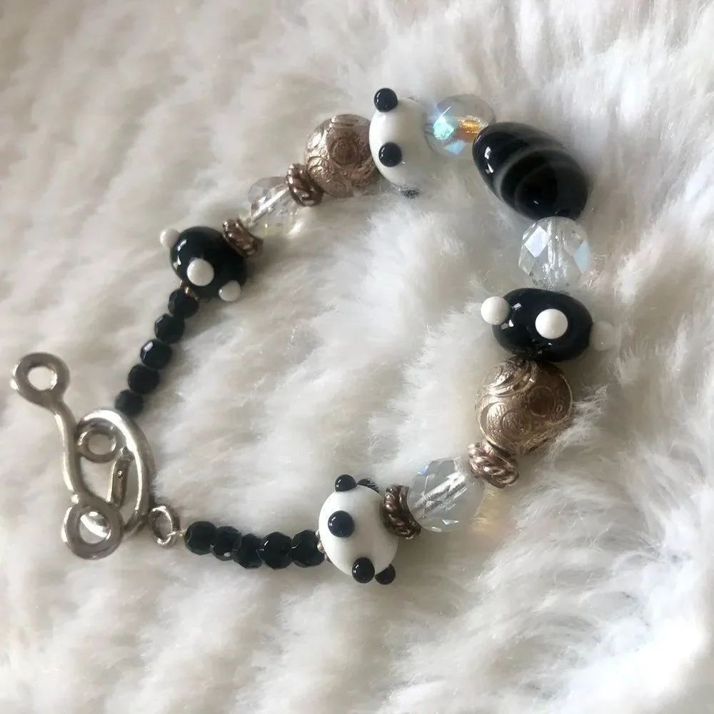 Silver  lampwork bead bracelet